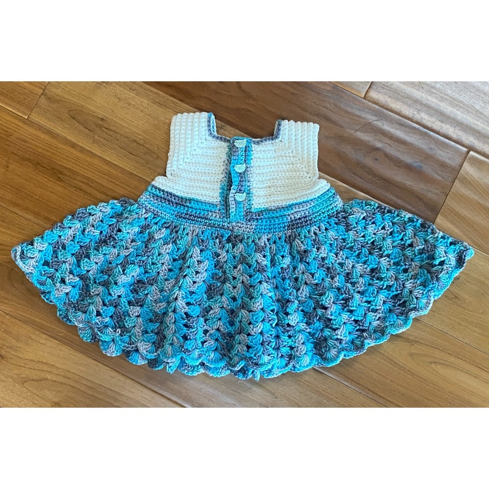 Blue Crochet Dress for Toddlers. Handmade, one of a kind. Excellent condition. - Picture 2 of 16